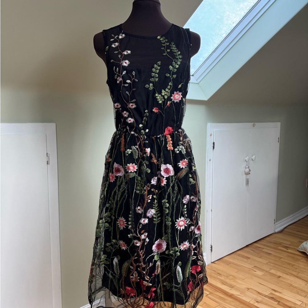 Floral Embroidered Black Dress